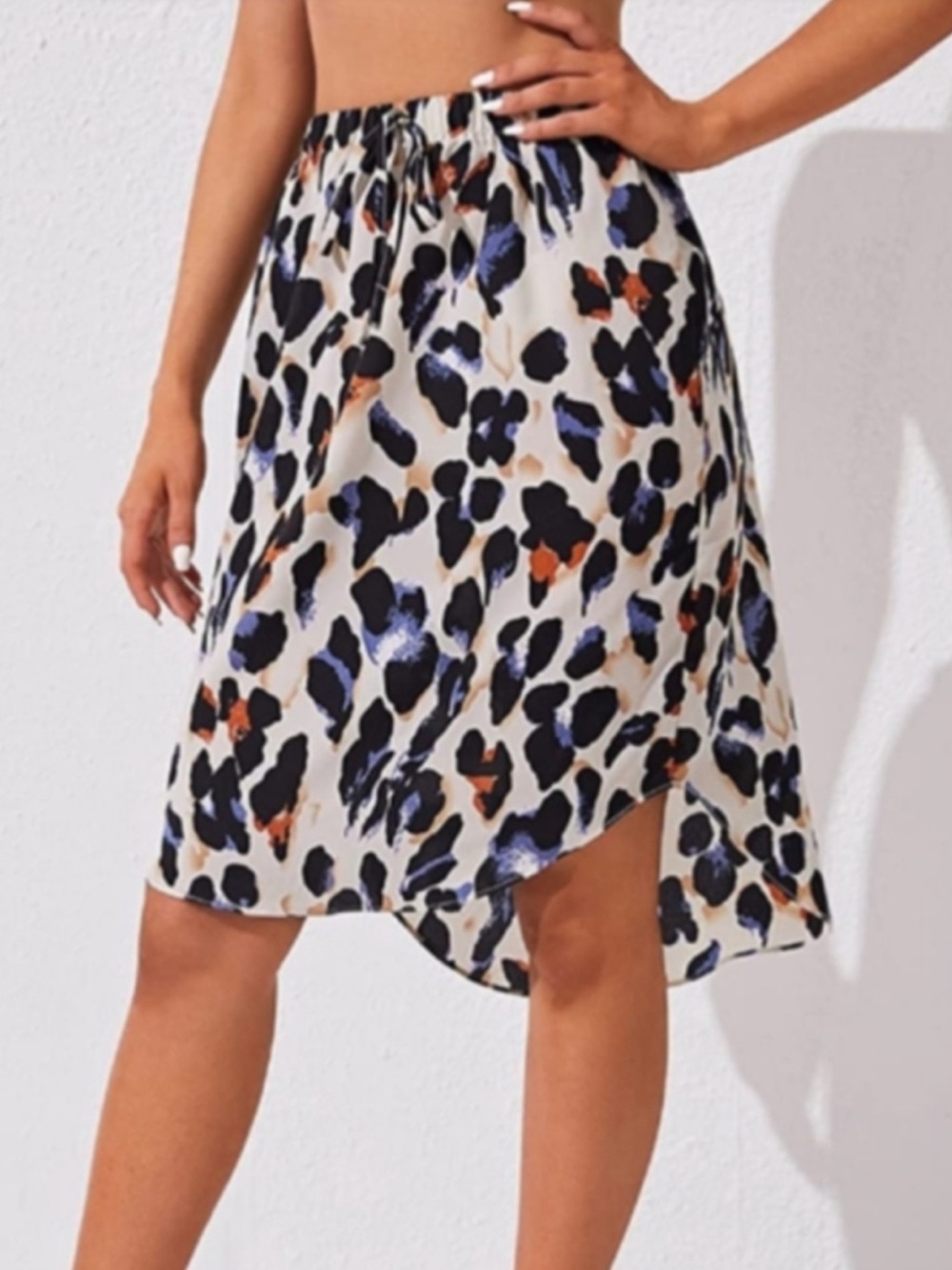 Shein Ivory Blue Leopard Pull On Skirt Size XL NWOT